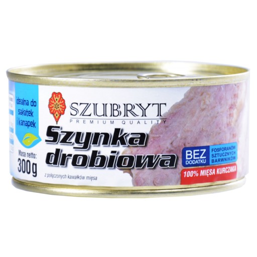 Hydinová šunka 300 g, konzerva Szubryt 80% zo stehna