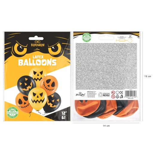 Sada halloweenskych strašidelných balónov 30cm 6ks tekvica