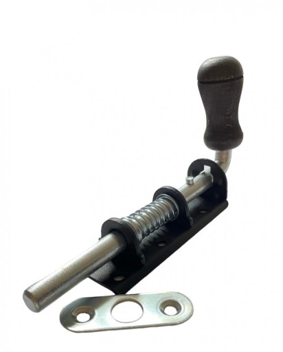 Pružinová západka s drevenou rukoväťou, čierna 150x30mm WSPU 150c pre brány
