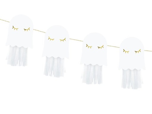 Strašidelná girlanda Halloween Ghost, biela, 130 cm