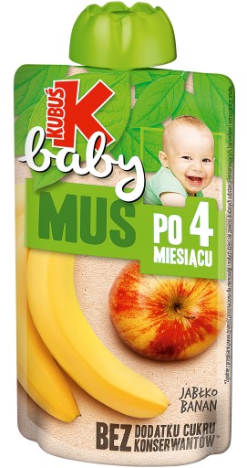 KUBUŚ Baby jablková banánová pena bez cukru 4 m+ 100g