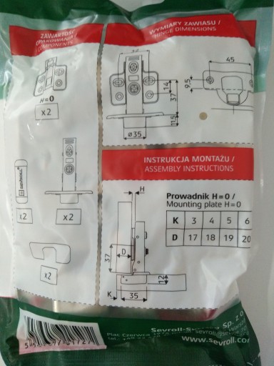 Prekrývací pánt Sevroll, priemer 35 mm - sada 2 ks