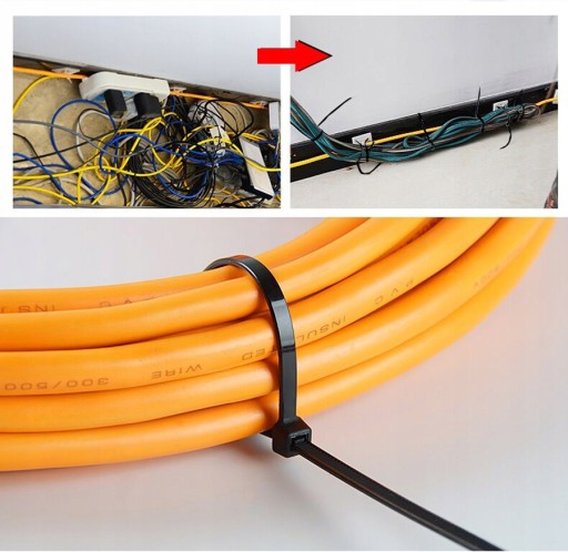 Sťahovacie pásky Sťahovacie pásky 3,6x200mm pevné sťahovacie pásky čierne 100 ks