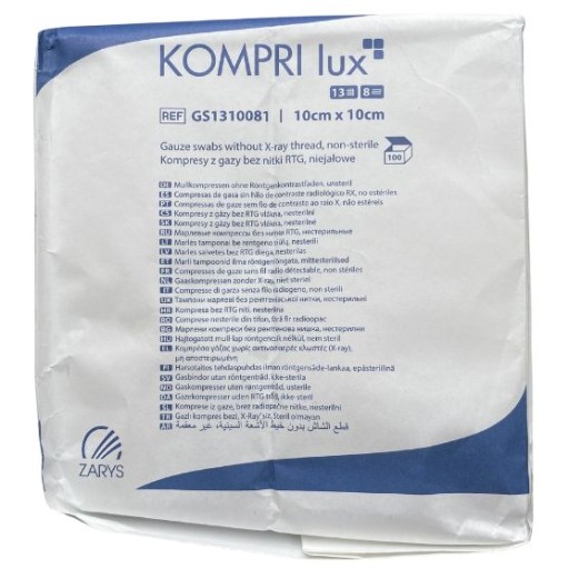 Nesterilný gázový obklad 13N 8W 10 cm x 10 cm x 1 cm KOMPRI LUX 100 ks.