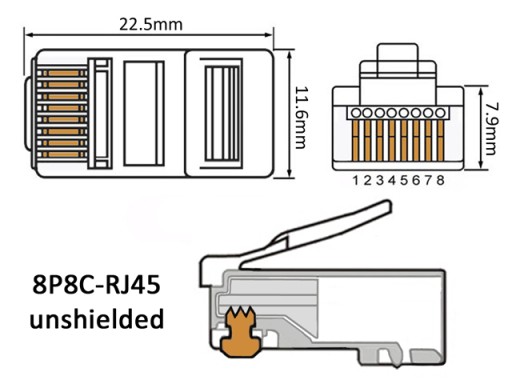 Zástrčka RJ45/8P8C UTP cat.6, krútená dvojlinka, drôt AWG24-27, 10 ks.