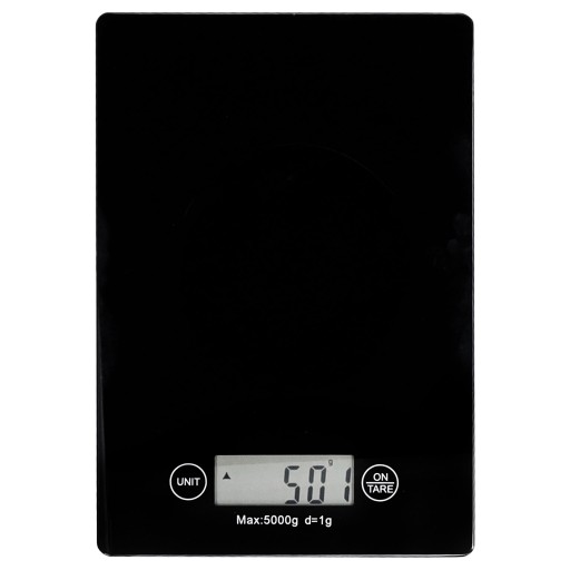 KUCHYNSKÁ VÁHA, elektronická, na meranie váženia, sklenená, 5 kg, čierna
