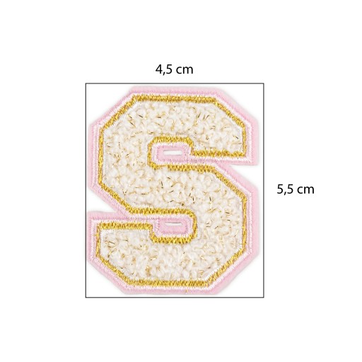 PATCH vyšívané veľké PÍSMENO S, biele, písmo nápisu