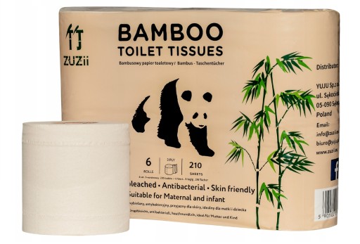 ZUZii Bambusový toaletný papier, nebielený, 6 ks