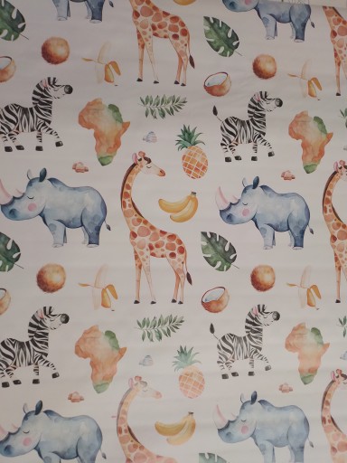 OILcloth obrus, šírka 140 cm, nosorožce, zebry, žirafy
