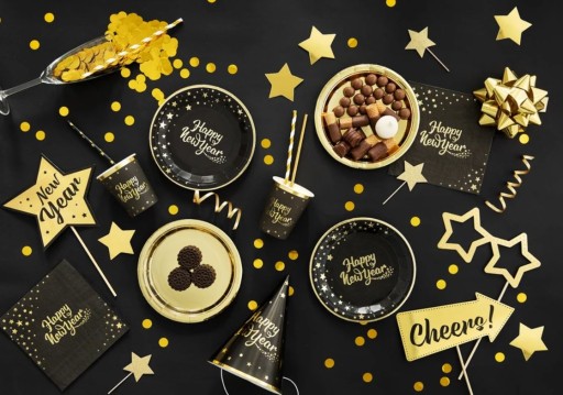 SILVESTROVSKÉ HRNČEKY Black Happy New Year 6 ks.