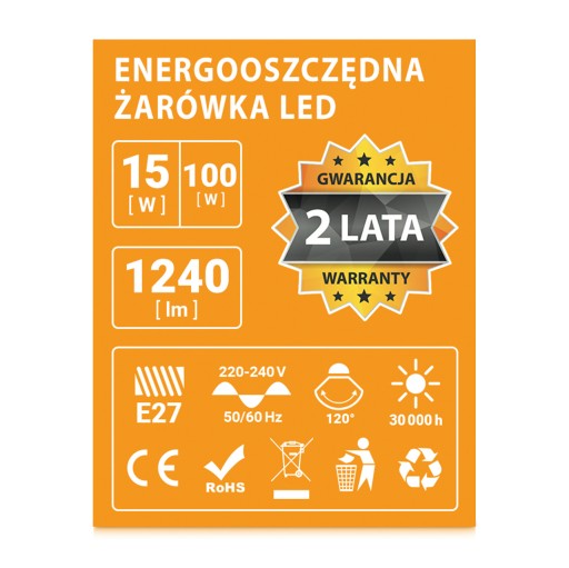 LED žiarovka E27 15W SMD 2835, studená farba