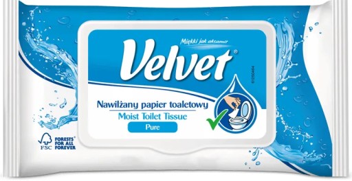 Vlhčený toaletný papier VELVET PURE, 48 kusov