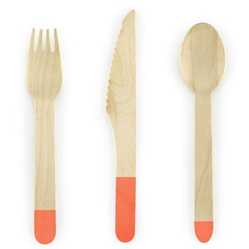 Jednorazový drevený príbor ECO oranžový x18