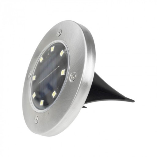 Solárna lampa, plochá, okrúhla, Ecolight, strieborná, 12,6 cm, záhradná lampa