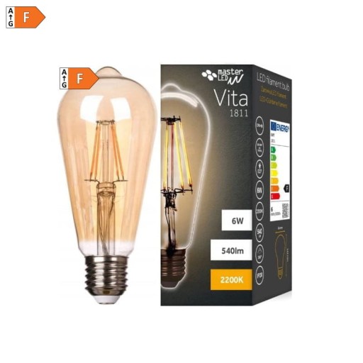 E27 LED žiarovka 6W Filament Vita ST64 Warm 2200K Jantárová