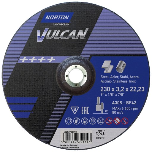 NORTON 66252925498 VULCAN rezací kotúč 230x3,2x22,2mm kovová oceľ INOX