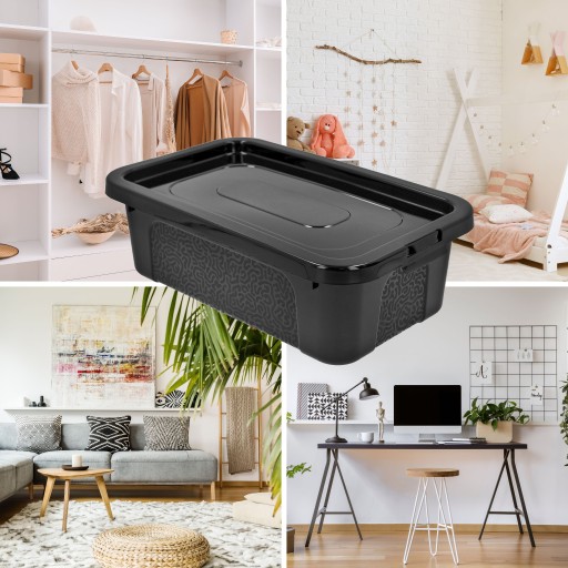 Organizér, plastový box, 4,5l, lesklý čierny, s vekom boxu