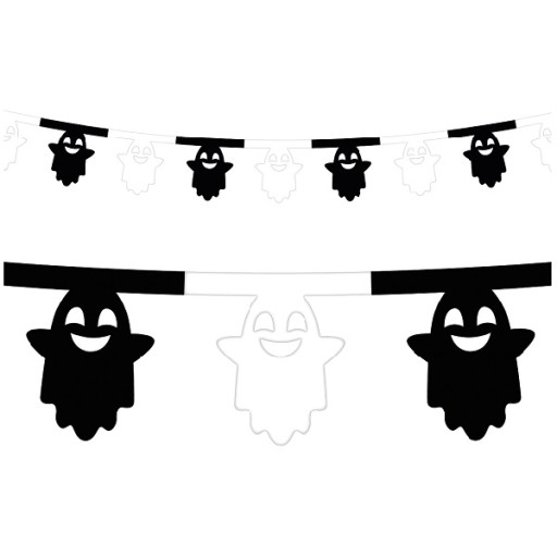 HALLOWEENSKÉ DEKORÁCIE DUCHA DUCHOVIA VANEC PRAPOR BIELA ČIERNA OZDOBY 360cm