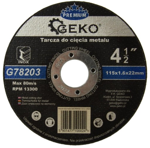 Kotúč na rezanie kovu 115x22,2 mm G78203 Kotúč GEKO PREMIUM 115x1,6 Inox