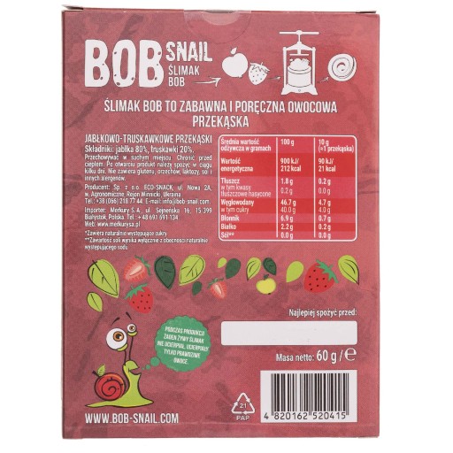 BOB SNAIL eko snack 60g jablko-jahoda