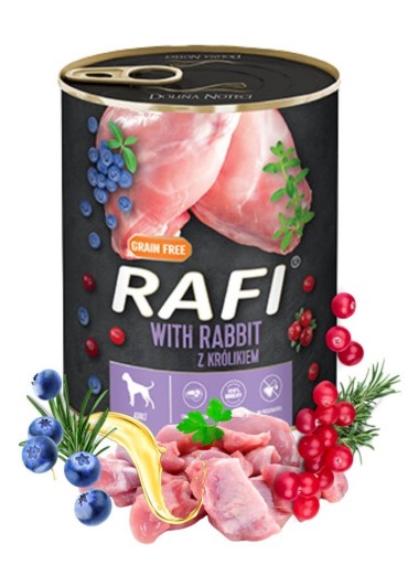 RAFI mokré krmivo pre psov s králikom 800g BEZOZRNNÉ Dolina Noteci
