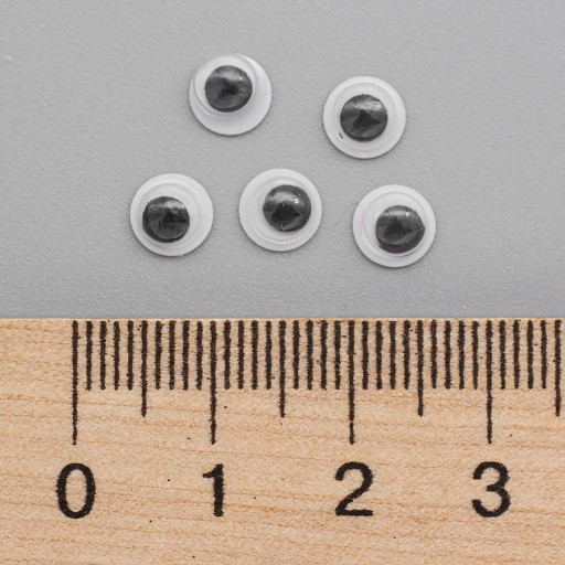 Oči, živé oči pre hračky a scrapbooking, okrúhle, čierne, 6x3 mm, 100 kusov
