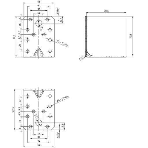KPS4 KONEKTOR MONTÁŽNY UHOL S RAZENÍM 70x70x55x1,5 10ks DOMAX