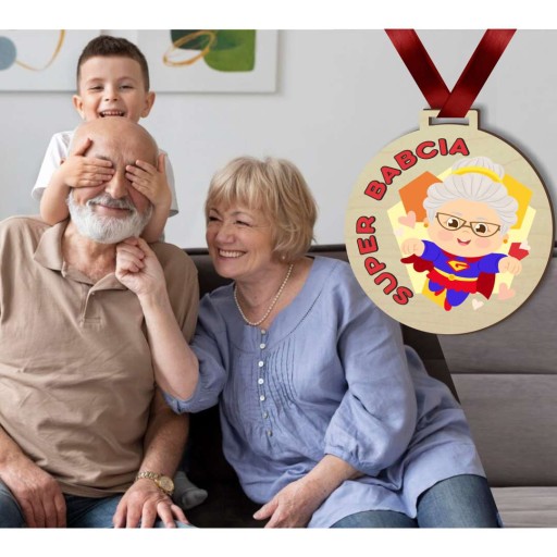Vytlačená MEDAILA KU DEŇ BABIČKY super babička DARČEK darček bordová STUHA