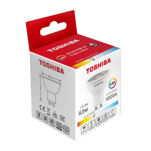 GU10 LED žiarovka 5,5W = 50W 450lm 4000K TOSHIBA Spotlight