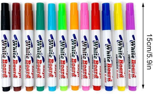 Popisovače na biele tabule stierateľné za sucha, 12 farieb