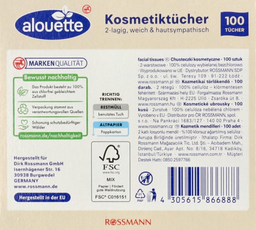 ALOUETTE kozmetické obrúsky 2-vrstvové 100 ks
