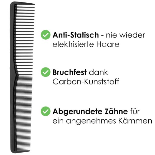 Uhlíkový kadernícky hrebeň, antistatický 18cm 5 ks