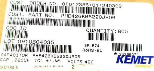 RIFA 0,22uF 220nF 400V DC 220V AC 5% 10ks.