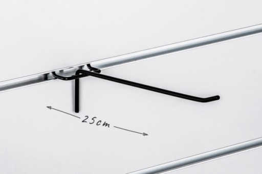 Single Slatwall háčik, čierny drôt, 25 cm