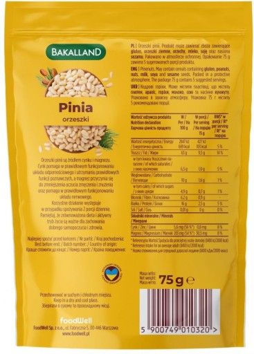 BAKALLAND Pinia celé píniové oriešky 75 g