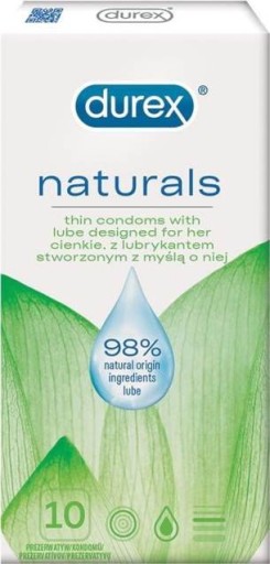 DUREX NATURALS kondómy tenké kondómy vodný lubrikant 10 ks.
