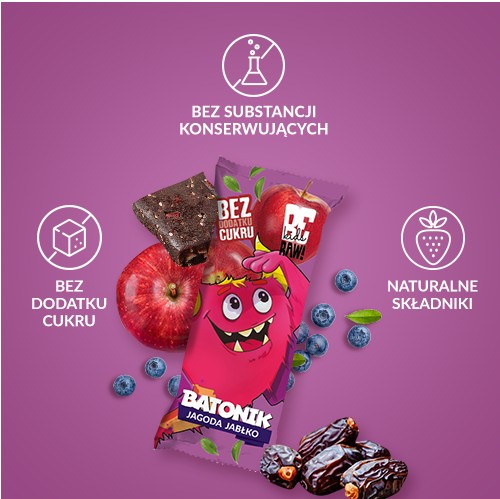 Ovocná tyčinka pre deti BeRAW Kids Jagoda Jablko bez pridaného cukru 25g