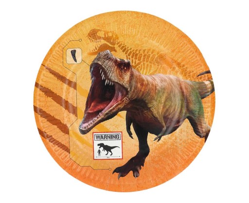 Papierové taniere s potlačou dinosaura Tyrannosaurus 23 cm 8 ks.