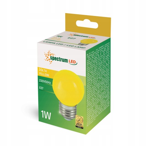 LED dekoračná guľová žiarovka E27 230V 1W žltá PVC