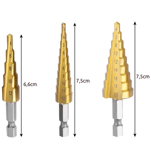 VIANOČNÝ STROMČEK kónické stupňovité vrtáky 3-20mm 3 ks + kryt 6661 imbus 1/4'