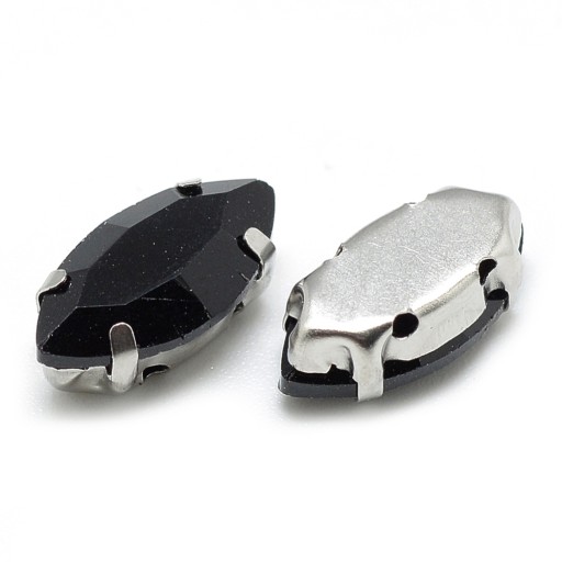Štrasové kamienky na šitie v košíku, sklo a mosadz, konské oko 12x6mm, 10ks