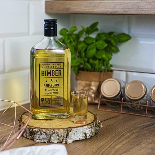 SKLENENÁ FĽAŠA S POTLAČOU BIMBER 0,5L