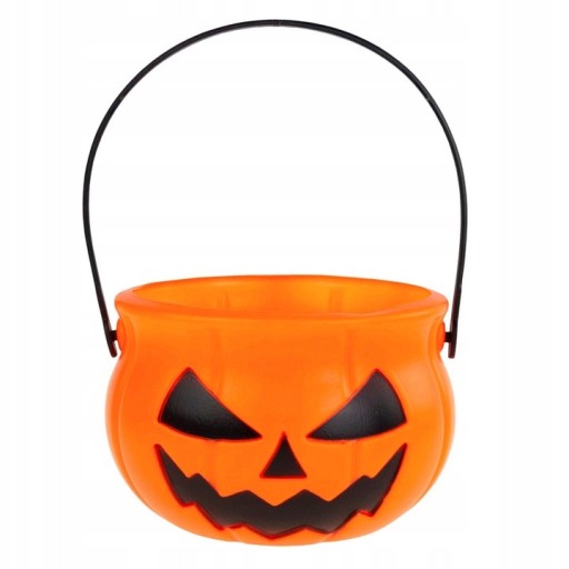 Halloweenska dekorácia vo vedierku na cukrovinky z tekvice