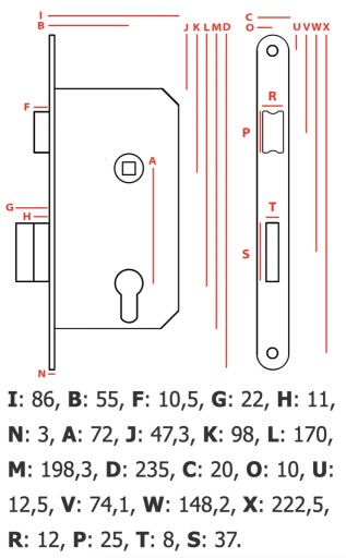 ZAKLAPÁVACÍ ZÁMOK NA DVERE 72/55 S CYLINCOM, ĽAVÝ