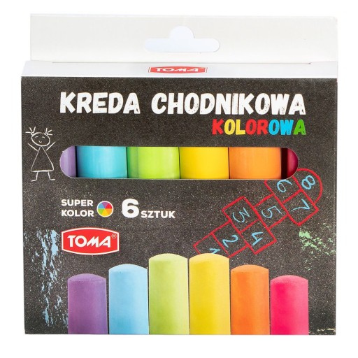 6-farebná chodníková krieda, okrúhla, bezprašná, hrubá TOMA