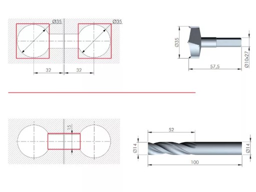 QUICK konektor na pripojenie pracovnej dosky, skrutka 8x64mm 64mm Fi-35 Italiana sada