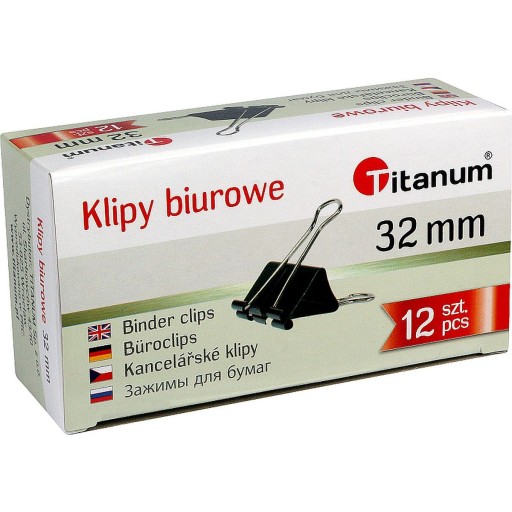 Kancelárske sponky, 32 mm, čierne, 12 ks