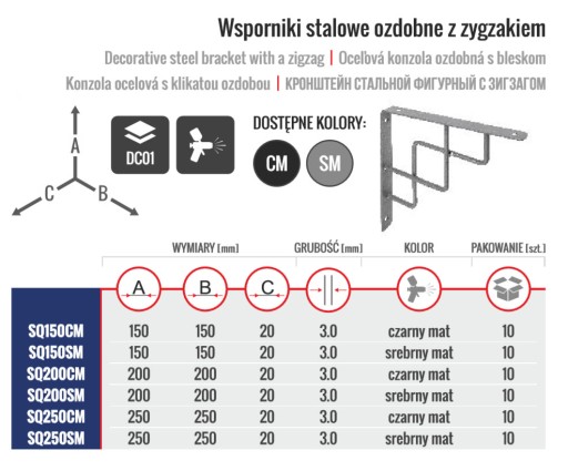 OCEĽOVÝ DRŽÁK POLICE. DEKORATÍVNY ČIERNY CIKCAK 200x200