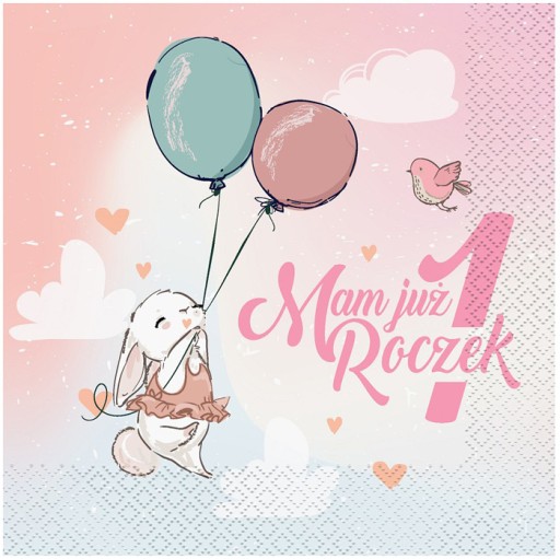 Papierové kelímky Už mám 1 ROK, narodeninové balóniky ZAJÍČIK, 6 ks