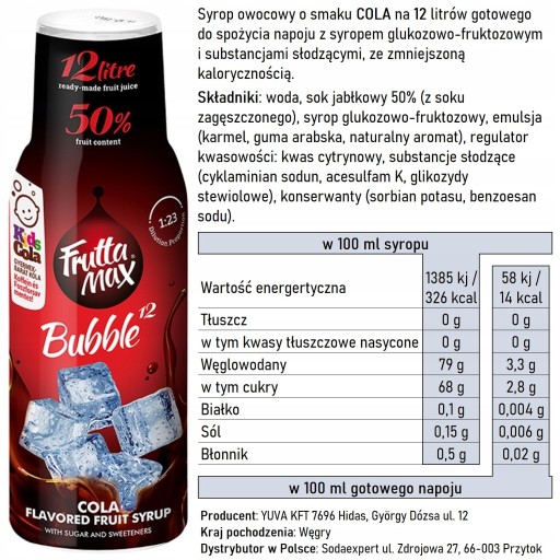 FRUTTAMAX COLA SIRUPOVÝ KONCENTRÁT DO SÝTU 12L